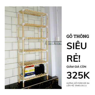 Kệ Sách Đầu Giường Phòng Ngủ 6 Tầng - Kệ Tab Đầu Giường Gỗ Thông 60x25x165CM - HOÀN TIỀN 100%