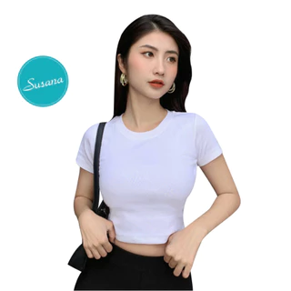 Áo croptop nữ Susana cổ tròn ngắn tay vải thun ôm body cotton