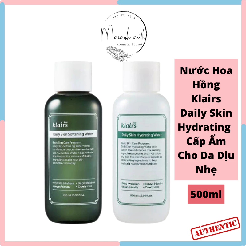 Nước hoa hồng Klairs Daily Skin Softening Water & Hydrating Water Cấp Ẩm Cho Da Dịu Nhẹ 500ml