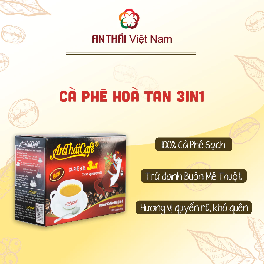 Cà Phê Hòa Tan 3 in 1 AnTháiCafé Mới (12 gói x 16gr)