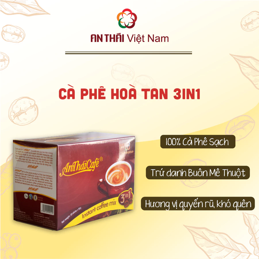 Cà Phê Sữa 3 Trong 1 AnTháiCafé (hộp 20 gói x 18gr) - Hương Vị Truyền Thống-