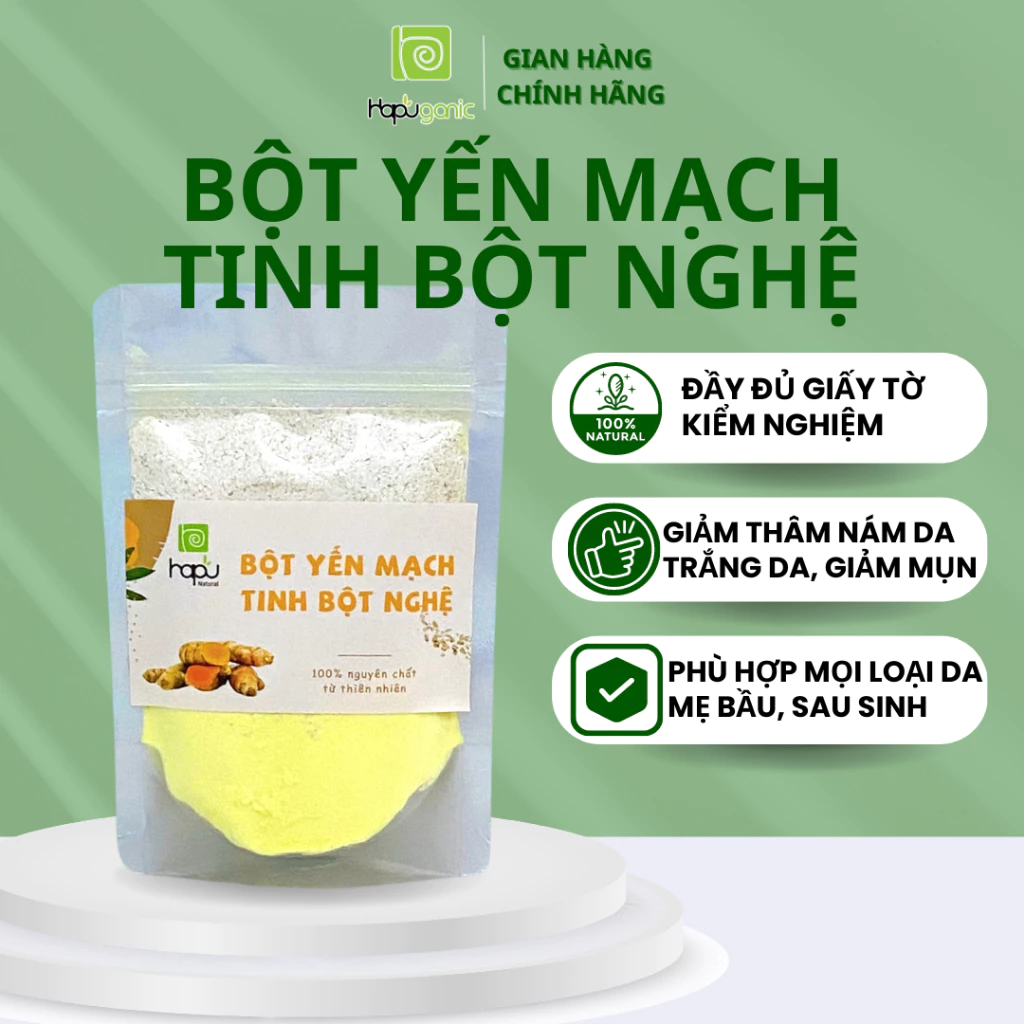 Bột Yến Mạch Tinh Bột Nghệ Nguyên Chất HaPu Organic Mặt Nạ Bột Thiên Nhiên Trắng Da Mờ Thâm Nám