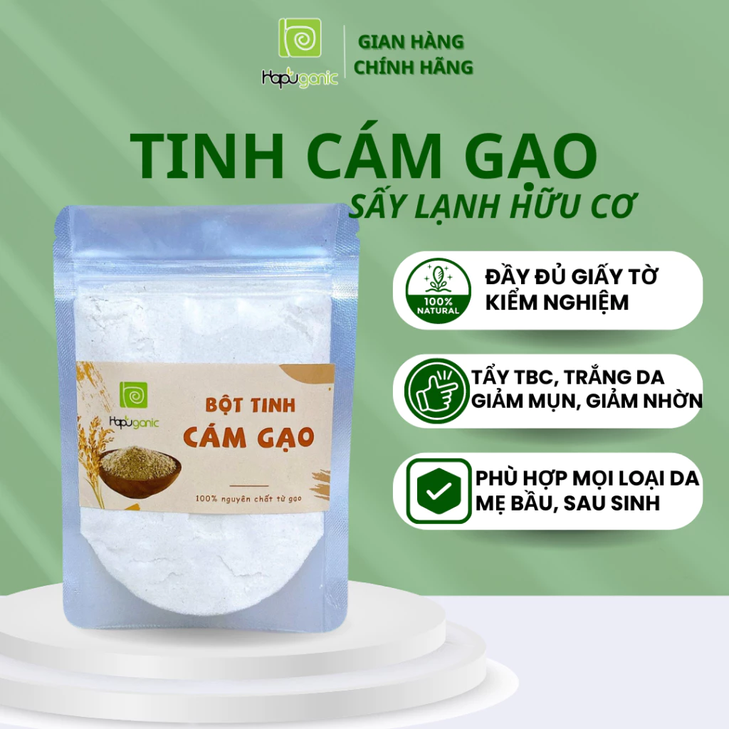 Bột Tinh Cám Gạo Nguyên Chất Hapu Organic trắng da giảm mụn tẩy tế bào chết