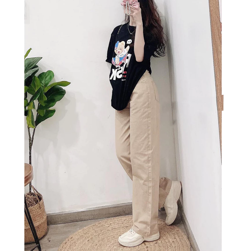 Quần Jean Ống Suông Rộng Lưng Cao Leda Quần Bò Ống Suông Quần Rin Nữ Màu Kem Đen Trắng Xám Xanh Dài 100cm JS01