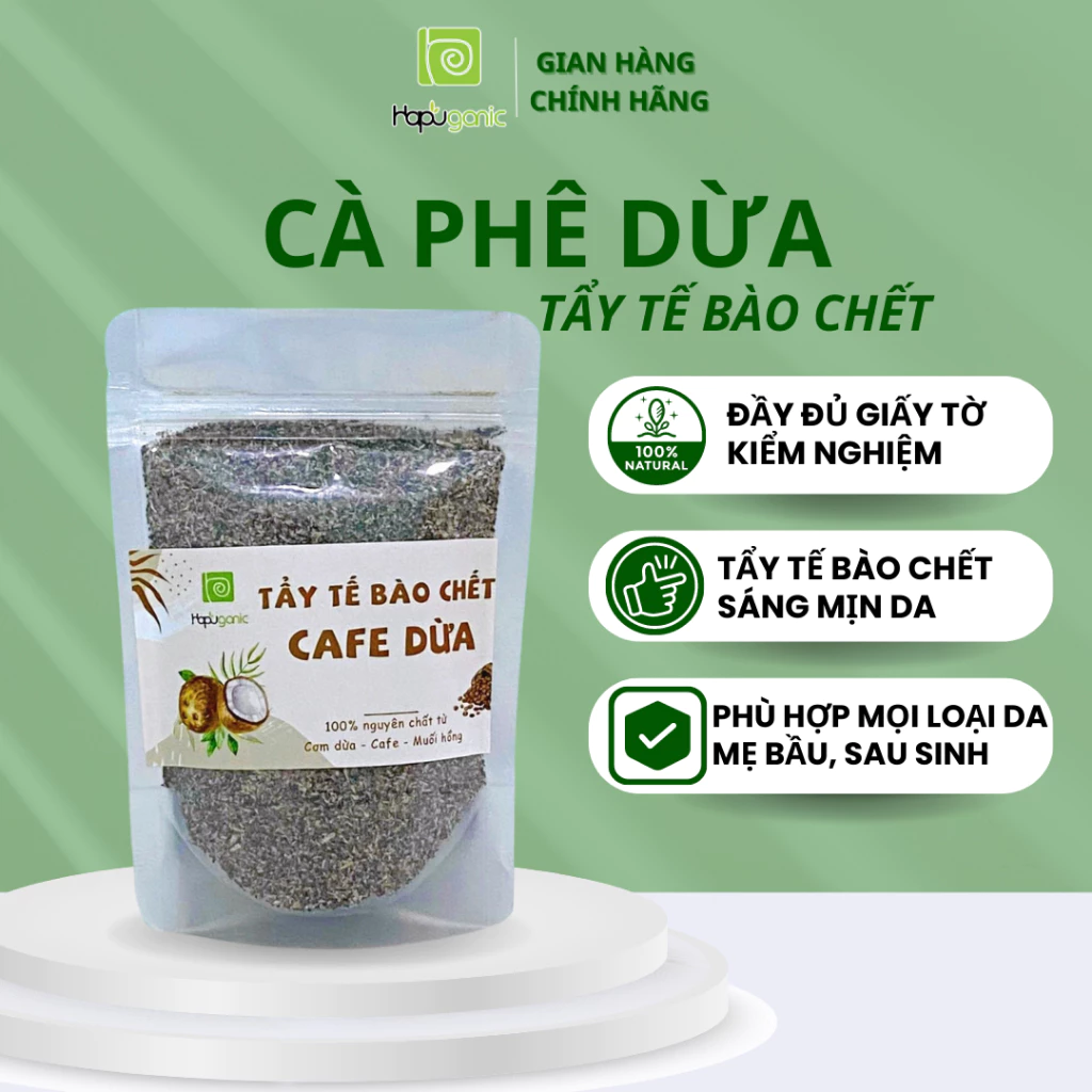 Bột Cafe Dừa Nguyên Chất HaPu Organic Tẩy Tế Bào Chết Dưỡng Trắng Da