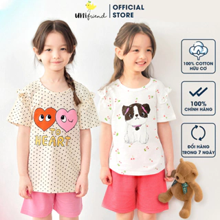 Đồ bộ ngắn tay thun cotton giấy bé trai,bé gái mặc nhà mùa hè Unifriend Hàn Quốc U2023-30. Size đại 5, 6, 8, 10 tuổi