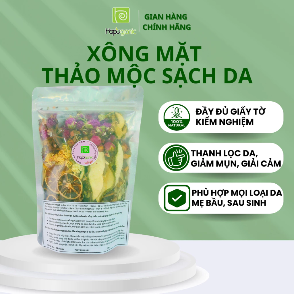 Thảo Mộc Xông Mặt Thảo Dược Thải Độc Se Khít Lỗ Chân Lông 100% Thiên Nhiên Hapu Organic 100G