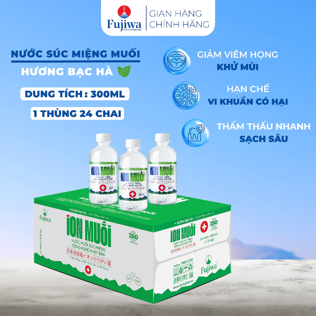 Nước súc miệng iON MUỐI FUJIWA hương Mint bạc hà 300ml – Thùng 24 chai