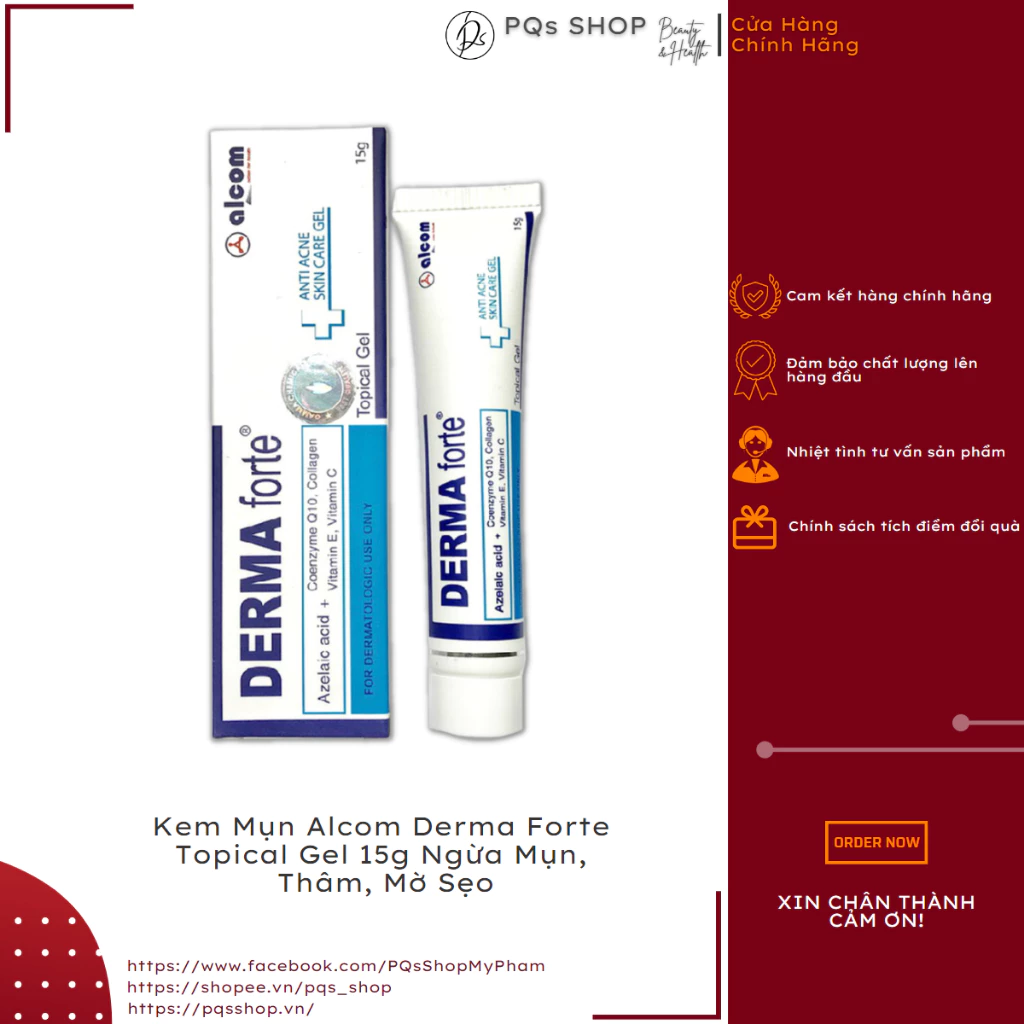 Kem Mụn Alcom Derma Forte Topical Gel 15g Ngừa Mụn, Thâm, Mờ Sẹo