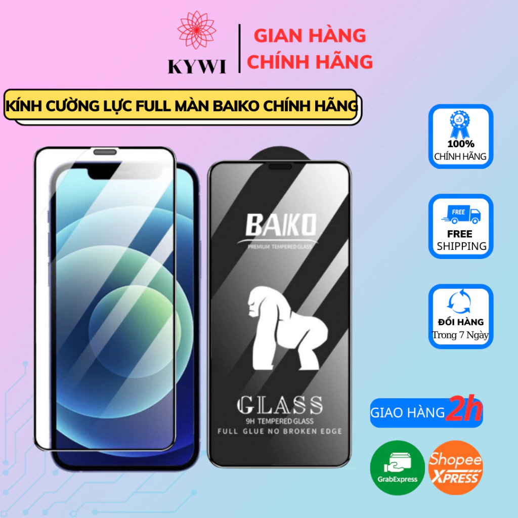 Kính Cường lực iphone KingKong Baiko Chính Hãng K W cho 6/7/8/7plus/x/xsmax/xr/11/11promax/12promax/13promax/14promax