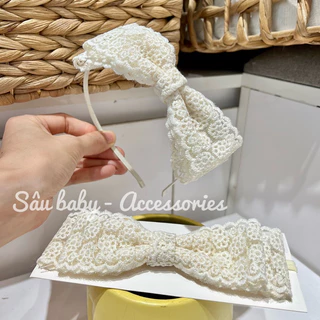 Bờm, xước tóc handmade nơ ren cho bé