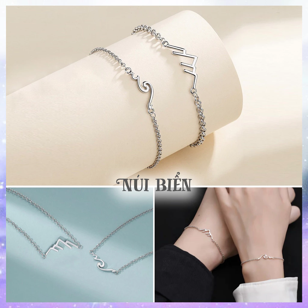 Vòng tay đôi nam nữ kiểu dáng NÚI & BIỂN Vòng tay đôi nam nữ bạc 925 sáng bóng phong cách sang trọng