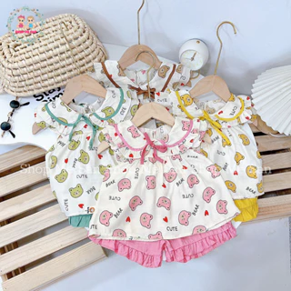 Bộ Cộc Tay Bé Gái, Bộ Hè Bé Gái Chất Liệu Đũi Lạnh Cao Cấp Mềm Mát, Kiểu Dáng Baby Doll Dễ Thương