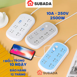 Ổ cắm điện đa năng SuBaDa 2500w chống giật chịu nhiệt độ cao cổng USB cổng type C tiện lợi dây 1,8-2,8m OD19