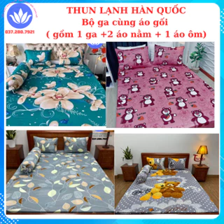 Bộ Ga giường thun lạnh Hàn Quốc [ MẪU MỚI] gồm 1 drap 2 áo gối nằm 1 áo gối ôm