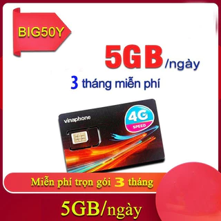 Sim 4G Vinaphone BIG50Y 5GB/Ngày - Tỷ GB Xem Youtube Tik Tok Zalo Miễn Phí 3 Tháng Gia Hạn Tháng Thứ 4 50K/Tháng