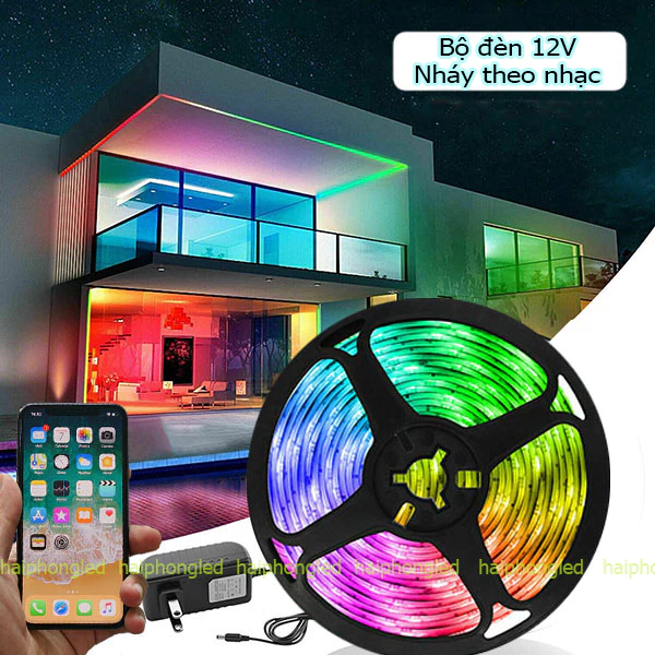 Đèn led 12V nháy theo nhạc chip 5050 cực sáng dùng trang trí phòng, bàn PC, dán kệ tủ trưng bày