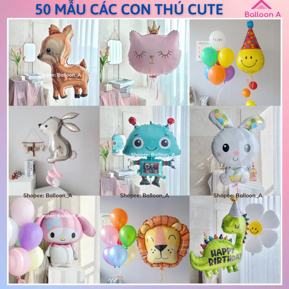 Bong bóng hình động vật hình các con thú, bóng hình con vật ngộ nghĩnh đáng yêu trang trí sinh nhật Hàn Quốc