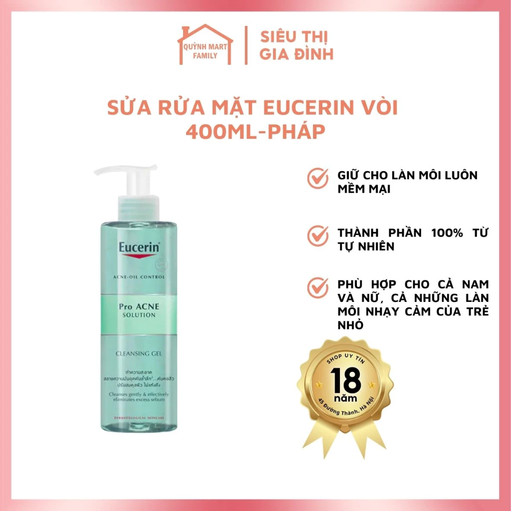 Sữa rửa mặt loại bỏ bã nhờn cho da dầu Eucerin vòi 400ml