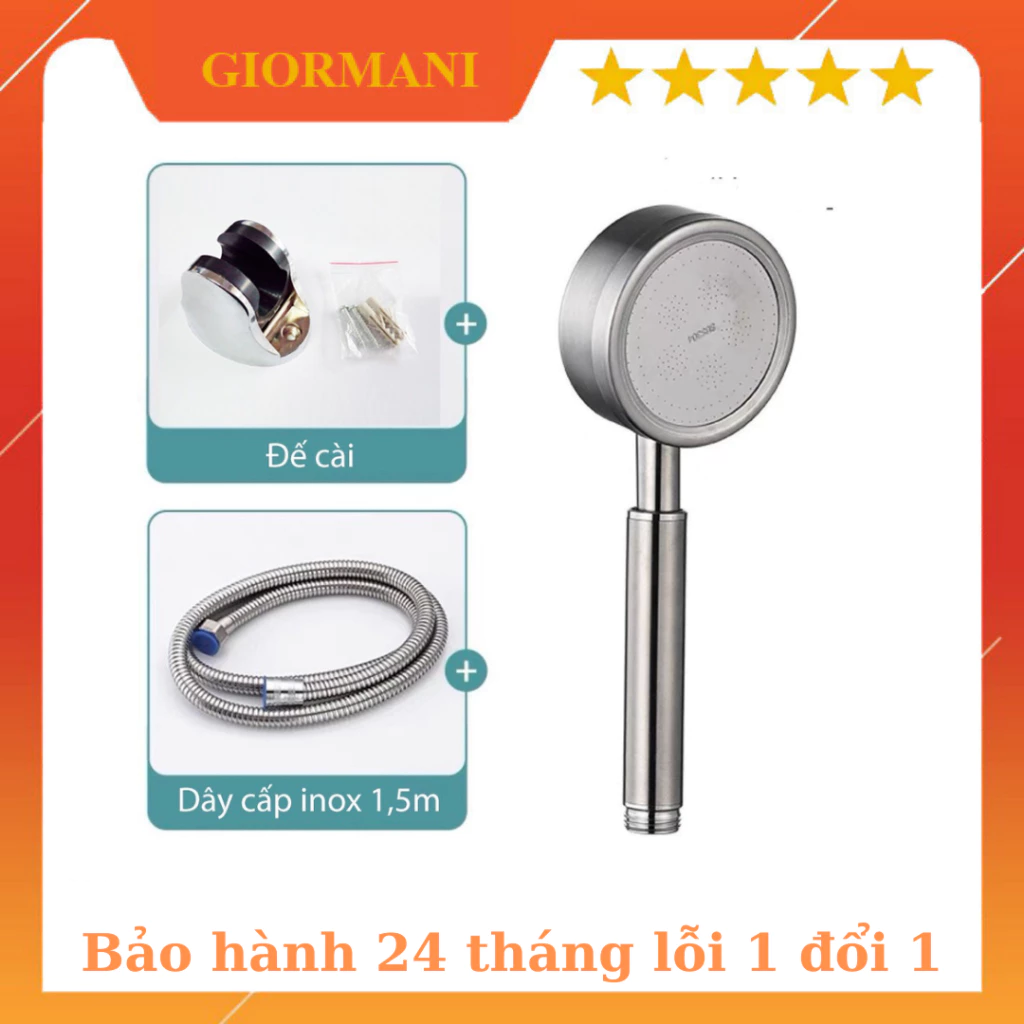 Bộ vòi hoa sen, tay sen tăng áp inox 304 cao cấp siêu bền, siêu tăng áp VHS06 (tăng 300% áp lực nước)