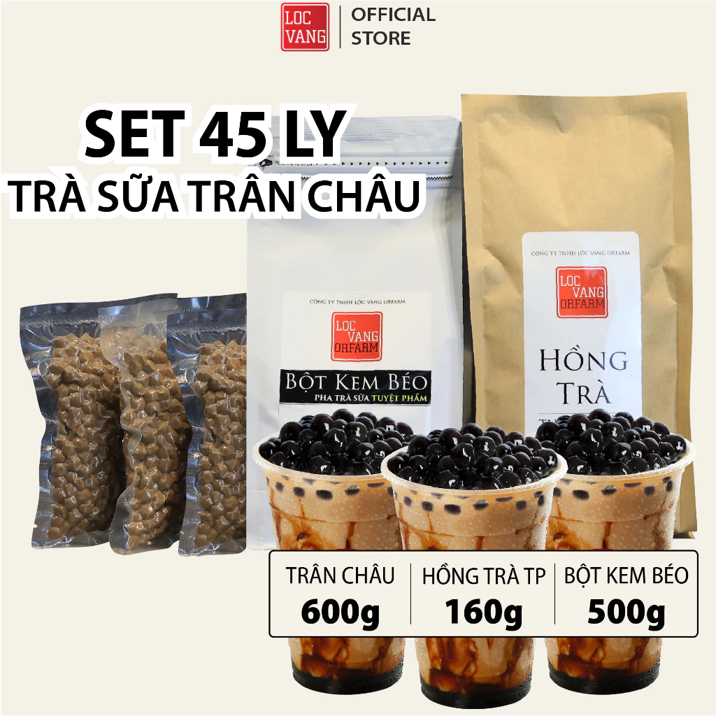 Trà Sữa Trân Châu Đen Tự Pha SET 45 LY THƯỢNG HẠNG Nguyên Liệu Làm Trà Sữa Bột Béo Hồng Trà Đường Đe