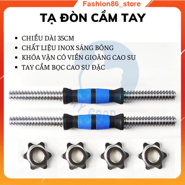 Thanh đòn tạ tay dài 35cm chất liệu inox cao cấp tay cầm bọc cao su dễ tháo lắp luyện tập thể dục thể thao gym tại nhà