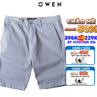 Quần short nam kaki Owen màu ghi, chất liệu vải cotton cao cấp, co giãn, trẻ trung, dáng slimfit năng động