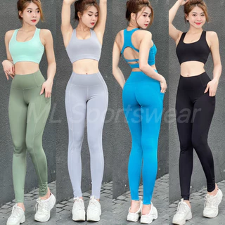 Bộ Đồ Tập Gym Yoga Nữ Quần Dài Có Túi Bra Kèm Mút BCY03 Vải Thun Lạnh Co Giãn Tốt