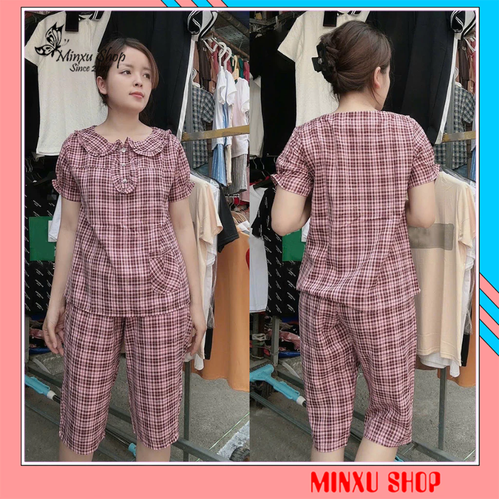 Bộ mặc nhà vải đũi mềm mát kẻ sọc trẻ trung Minxu shop BC