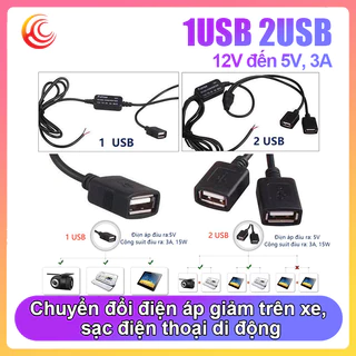 Bộ chuyển đổi điện áp xuống xe hơi USB Bộ sạc điện thoại di động xe máy 12V sang 5V, 3A, 1USB/2USB