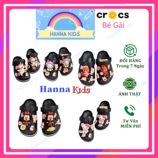 HÀNG LOẠI 1-Tặng 12 Sticker-Dép Cross cho bé gái trẻ em HannaKids màu Đen Sục Cros Baya giày xục Clog Kid Size 28 29 30