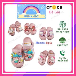 HÀNG LOẠI 1-Tặng 12 Sticker-Dép Cross cho bé gái trẻ em nữ HannaKids màu Hồng Sục Cros Baya giày xục Clog Kid Size 29 30