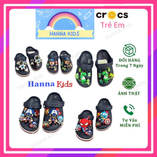 HÀNG LOẠI 1-Tặng 12 Sticker-Dép Cross cho bé trai bé gái trẻ em HannaKids Sục Cros Baya giày xục Kid màu Xanh Than Size