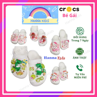 HÀNG LOẠI 1-Tặng 12 Sticker-Dép Cross cho bé gái trẻ em HannaKids Sục Cros Classic giày xục Clog Kid màu Trắng Size 28