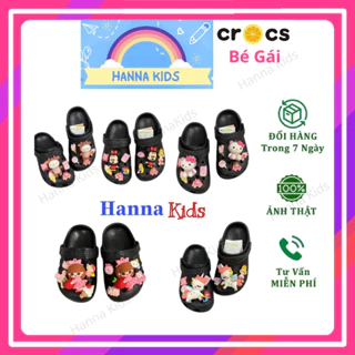 HÀNG LOẠI 1-Tặng 12 Sticker-Dép Cross cho bé gái trẻ em HannaKids màu Đen Sục Cros Classic giày xục Clog Kid Size 29 30