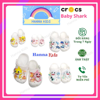 HÀNG LOẠI 1-Tặng 12 Sticker-Dép Cross Baby Shark cho bé trai bé gái trẻ em màu Trắng HannaKids Sục Cros Classic Size 30