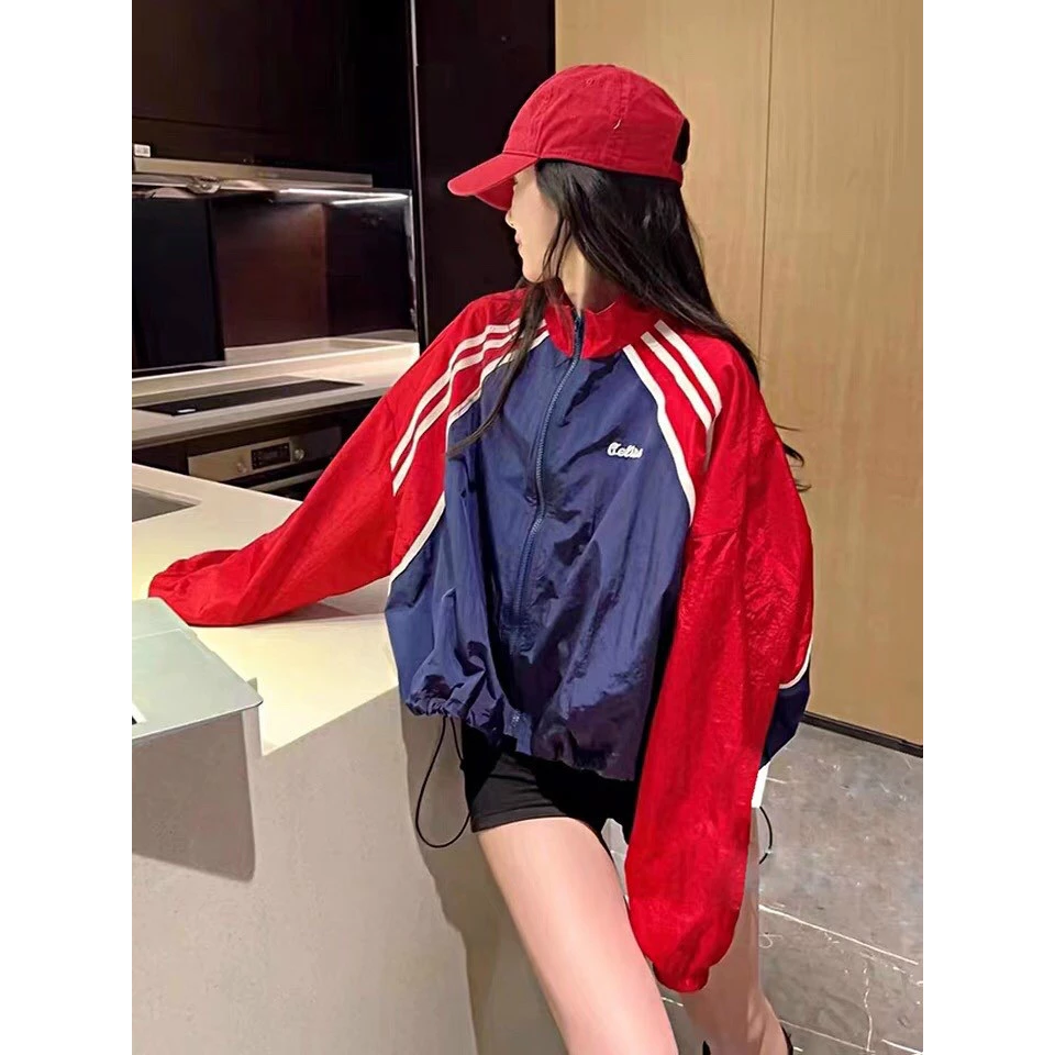 Áo khoác dù ELI Nam Nữ form rộng unisex dù 2 lớp ( Phối Màu đỏ-Xanh) ulzzang Jacket Siêu chất bomber