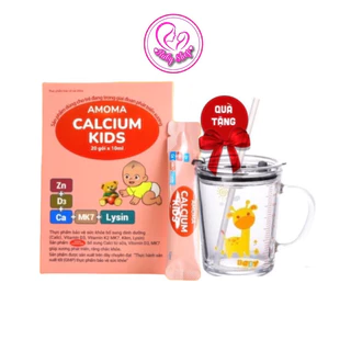 Canxi Amoma Calcium Kid hộp 20 gói - Bổ sung canxi, D3k2, kẽm, lysin cho bé + quà