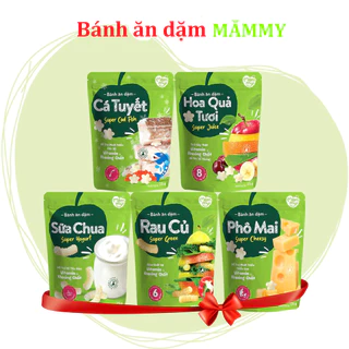 Bánh ăn dặm Mămmy vị rau củ, phô mai, trái cây, cá tuyết, sữa chua giòn tan, vừa tay bé gói 25g