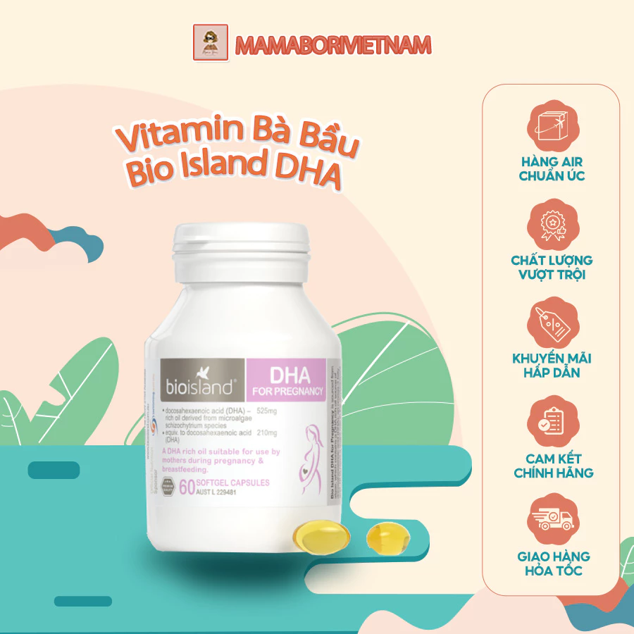 [Hàng chuẩn Air - Cam kết chính hãng] Vitamin bà bầu Bio Island DHA chuẩn Úc phát triển thai nhi 60 viên