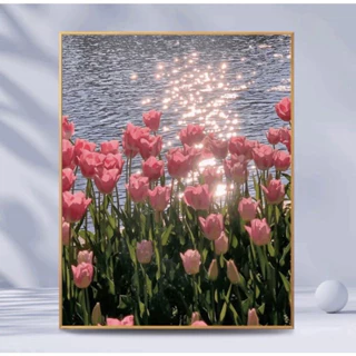 (SẴN) Tranh sơn dầu số hóa DIY đã căng khung khổ 40x50cm - Thành Tuylip bên hồ