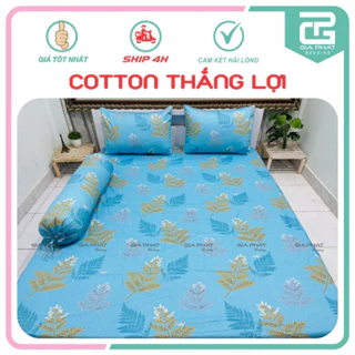 Bộ ga gối Cotton 100% chuẩn logo ( 1 ga bọc + 2 vỏ gối nằm + 1 vỏ gối ôm )