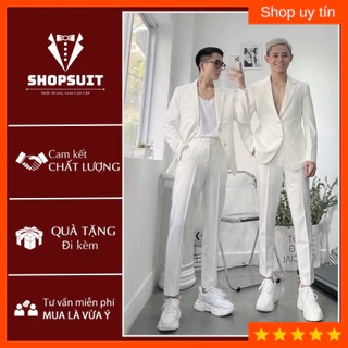 Bộ vest nam from dáng Hàn Quốc trẻ trung lịch lãm, dáng 2 cúc (Đen,Trắng,Kem)-Shop Suit 88