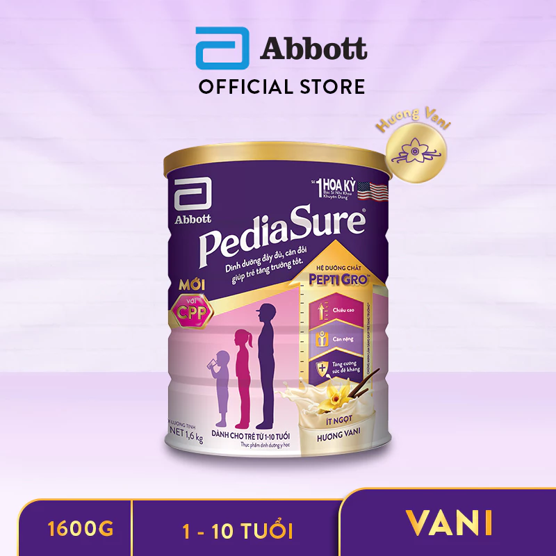 Sữa bột Pediasure 1.6kg hương vani ít ngọt