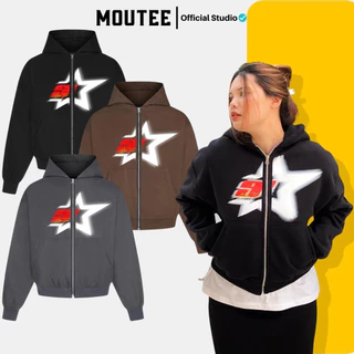 Áo hoodie zip boxy 9Star unisex nỉ ngoại local brand - Áo khoác nỉ dây kéo form crop trơn nam nữ 3 màu - MOUTEE.SG