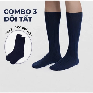 COMBO 3 Đôi Tất Sọc Đôi Nhỏ Xanh Navy KLASSE Cotton Cao Cấp, Vớ Nam Nữ Thời Trang Công Sở