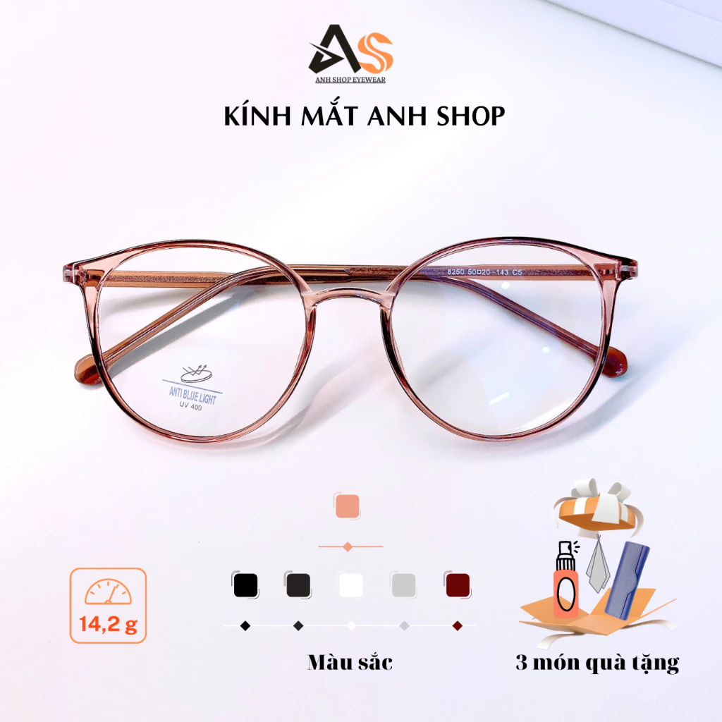 Kính tròn mắt mèo nam nữ chất liệu nhựa lõi kim loại bền đẹp thời trang 8250A