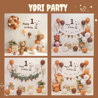 Full Set Trang Trí Sinh Nhật Tone Nâu Hàn Quốc Kèm Số Tuổi Cho Bé - Yori Party