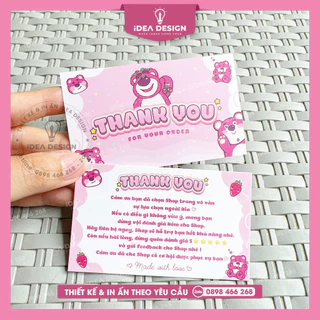 Mẫu Card cảm ơn, Thank you card GẤU DÂU LOTSO siêu đáng yêu - Size 9x5.4cm - Thiệp cảm ơn gấu dâu cute