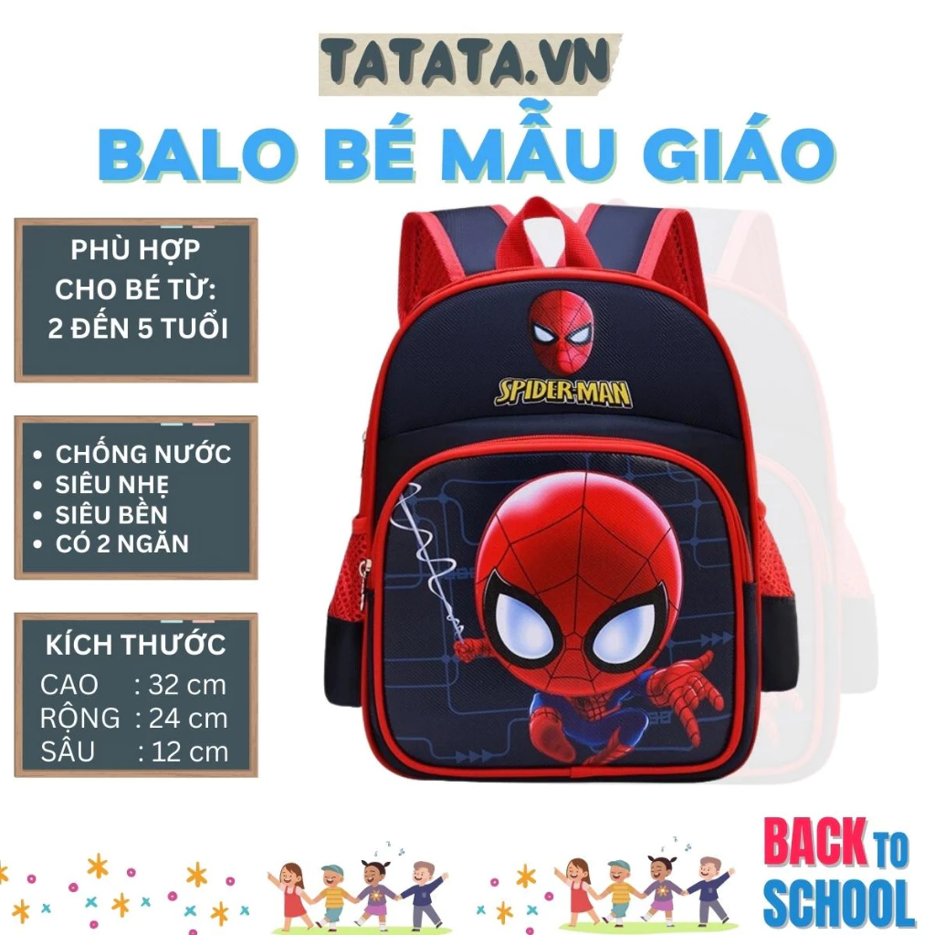 Balo mẫu giáo, nhà trẻ cho BÉ TRAI và BÉ GÁI từ 2 đến 5 tuổi SIÊU NHÂN NHỆN hàng loại 1 (tata)